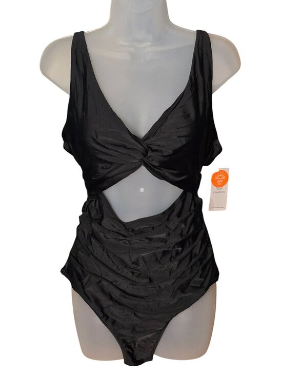Charmo Other - Black One‑Piece Swimsuit LG UPF 50 Twist Front Keyhole Ruched Adjustable
